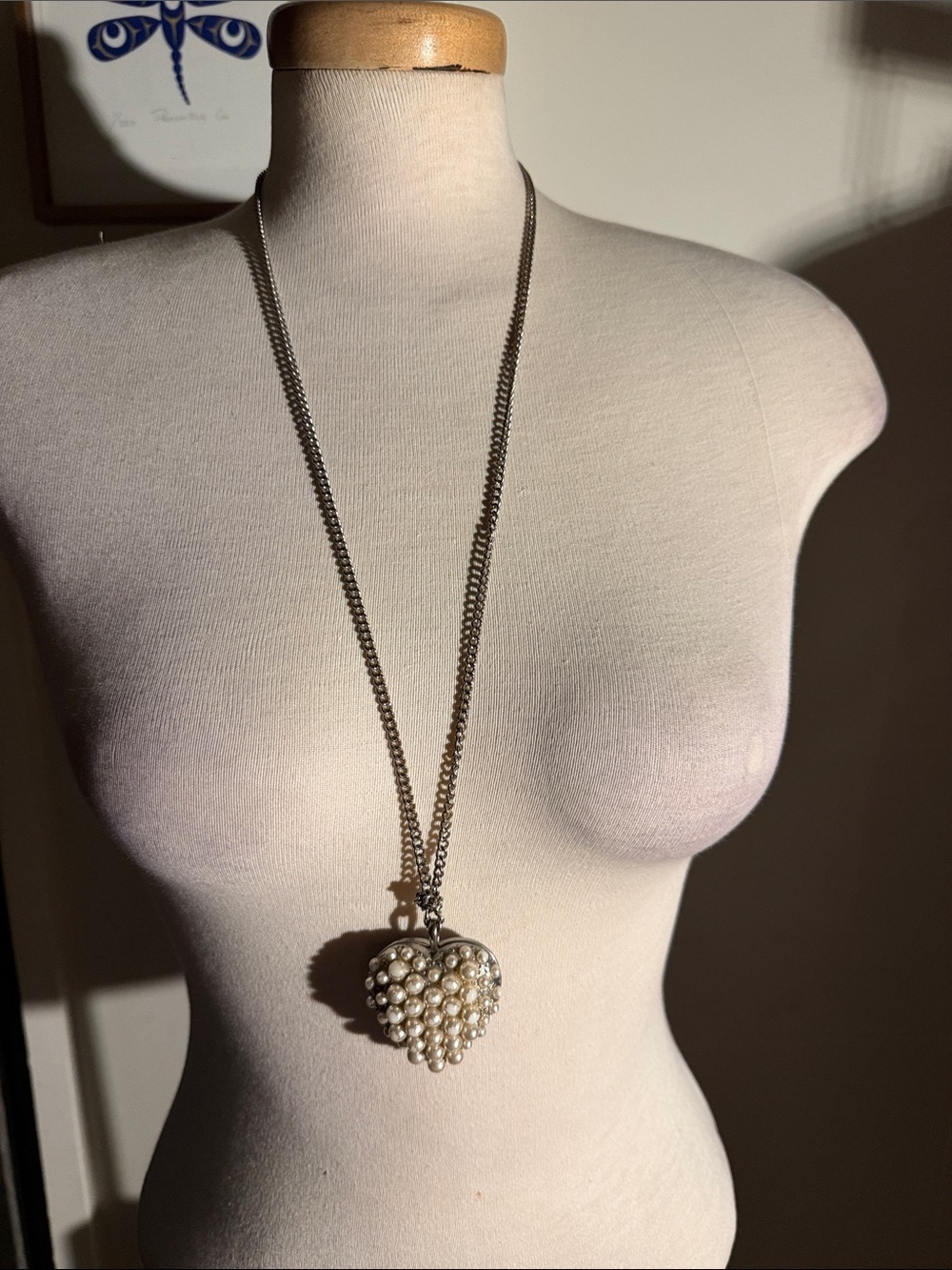 Silver-Tone Heart Pendant Necklace with Pearls